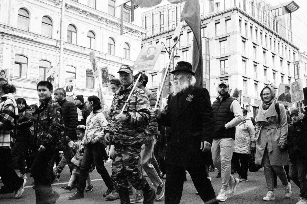 Moscow street with protest signs against Ukraine war